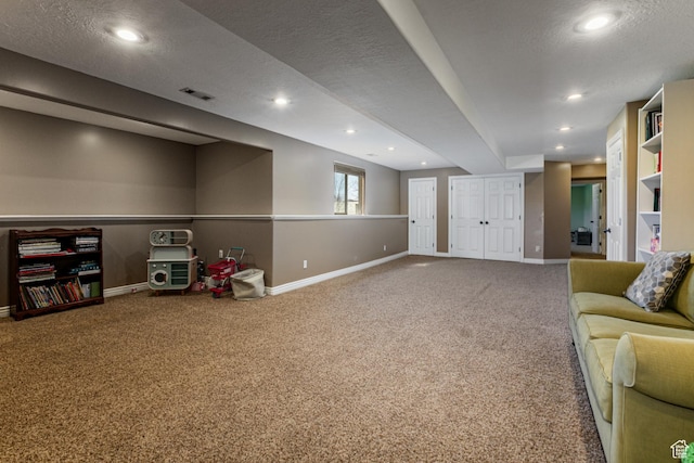 4781 W 4100 S, West Haven, UT 84401 - living room featuring baseboards, carpet, recessed lighting, and a textured ceiling