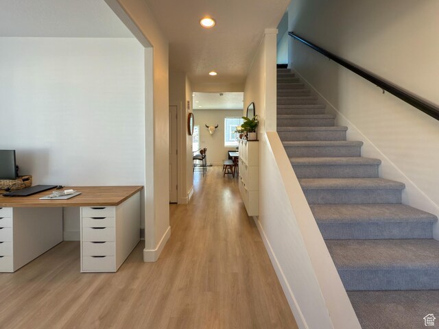 5051 W Bilston Ln S, Herriman, UT 84096 - interior space with stairway, recessed lighting, light wood finished floors, and baseboards