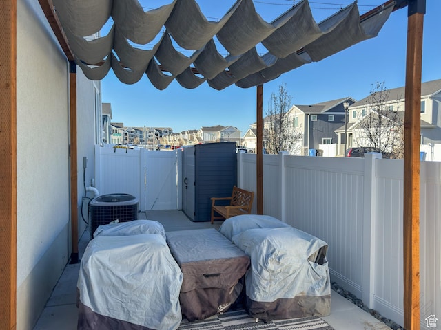 5051 W Bilston Ln S, Herriman, UT 84096 - view of patio / terrace with a pergola, cooling unit, fence, a gate, and a residential view