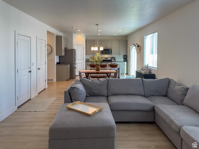 5051 W Bilston Ln S, Herriman, UT 84096 - living area featuring visible vents, light wood finished floors, recessed lighting, and a textured ceiling
