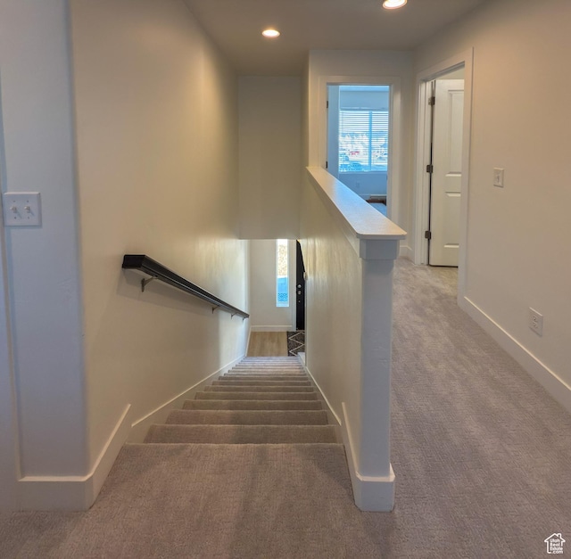 5051 W Bilston Ln S, Herriman, UT 84096 - stairway featuring carpet floors, baseboards, and recessed lighting