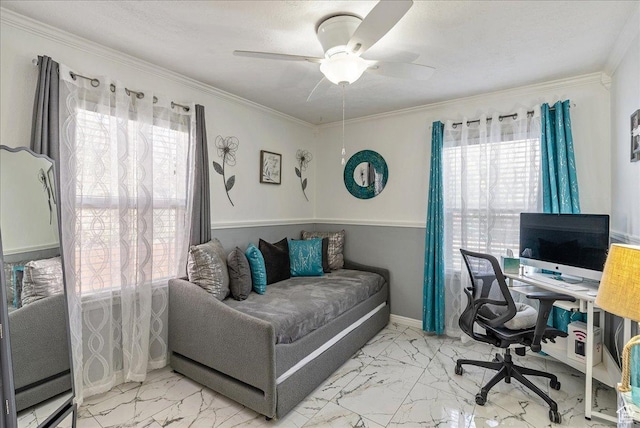 3165 S 2000 E, Millcreek, UT 84109 - office with plenty of natural light, marble finish floor, a ceiling fan, and crown molding