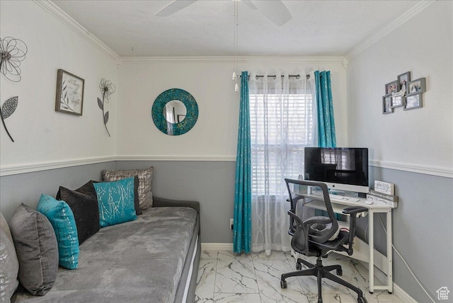 3165 S 2000 E, Millcreek, UT 84109 - office featuring crown molding, ceiling fan, marble finish floor, and baseboards