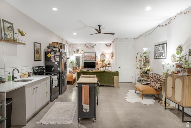 160 W Pebble, Rockville, UT 84763 - kitchen with black range with electric cooktop, a sink, ceiling fan, recessed lighting, and light countertops