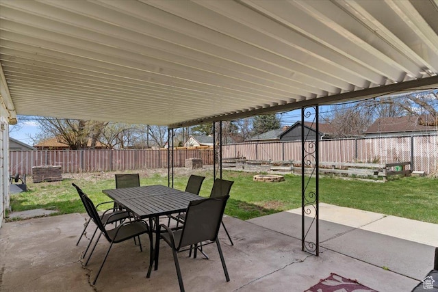 view of patio / terrace featuring a fenced backyard and outdoor dining space