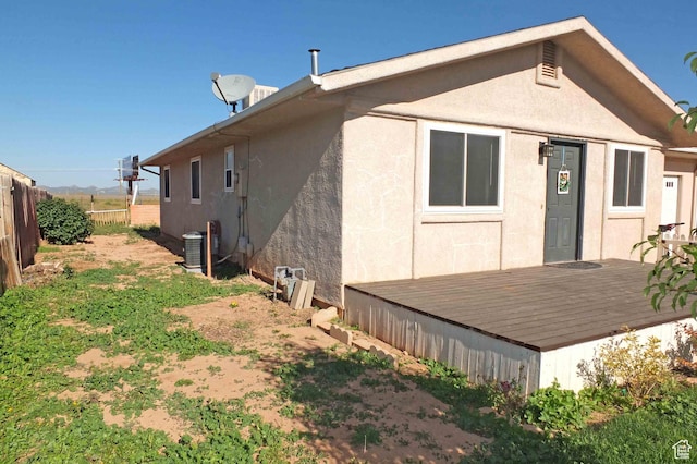 1653 N Cedar Blvd, Cedar City, UT 84721 - back of house with a wooden deck, stucco siding, fence, and central AC