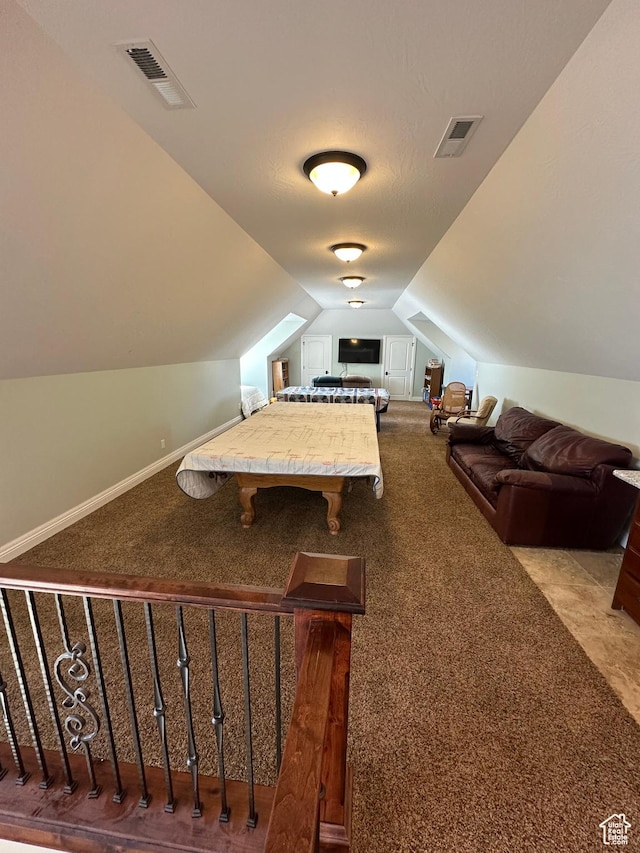 1234 S Parkway Blvd E Unit 725, Saratoga Springs, UT 84045 - playroom featuring carpet flooring, lofted ceiling, and visible vents