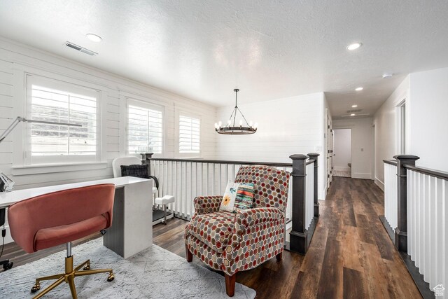 159 E 625 S, Mantua, UT 84324 - office space with a chandelier, wood finished floors, recessed lighting, and a textured ceiling