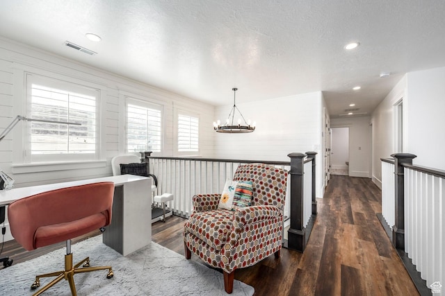 159 E 625 S, Mantua, UT 84324 - office area with a chandelier, wood finished floors, recessed lighting, and a textured ceiling