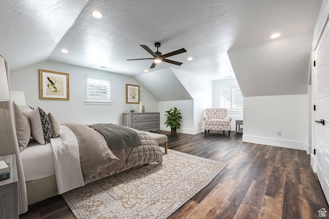 159 E 625 S, Mantua, UT 84324 - bedroom with lofted ceiling, dark wood-style flooring, a textured ceiling, baseboards, and recessed lighting