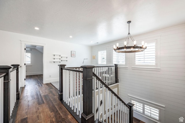 159 E 625 S, Mantua, UT 84324 - hall with an upstairs landing, a chandelier, dark wood finished floors, recessed lighting, and baseboards