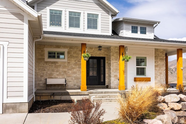 159 E 625 S, Mantua, UT 84324 - view of exterior entry featuring covered porch and stone siding