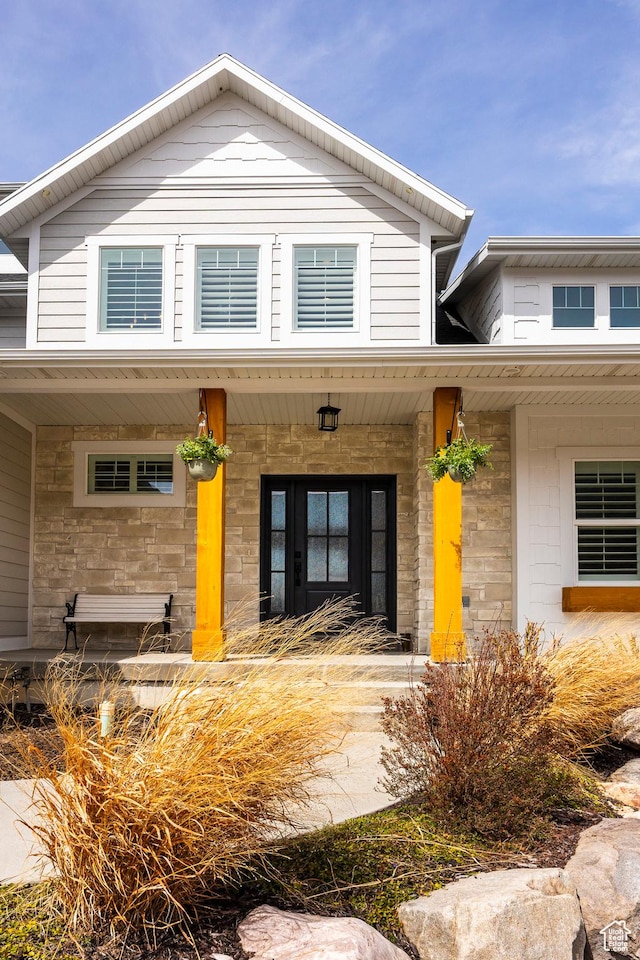 159 E 625 S, Mantua, UT 84324 - property entrance with a porch and stone siding
