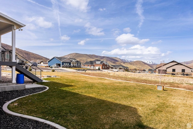 159 E 625 S, Mantua, UT 84324 - view of grassy yard featuring a mountain view, stairway, and a residential view