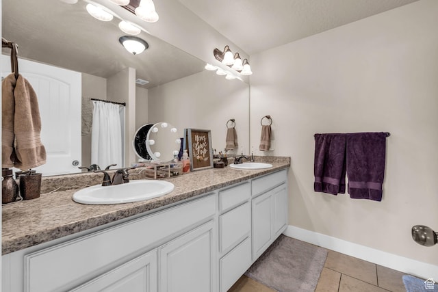 1962 Bluff Crest Rd Unit 4, Francis, UT 84036 - bathroom featuring tile patterned floors, double vanity, baseboards, and a sink