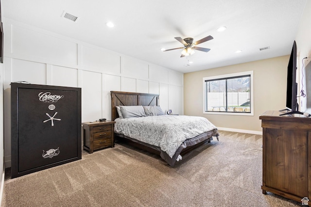 1125 S 400 E, Salem, UT 84653 - bedroom with a decorative wall, visible vents, light colored carpet, and a ceiling fan