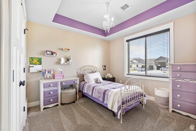 1125 S 400 E, Salem, UT 84653 - bedroom with light colored carpet, a raised ceiling, an inviting chandelier, and baseboards