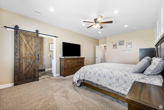 1125 S 400 E, Salem, UT 84653 - bedroom with baseboards, recessed lighting, carpet floors, a barn door, and visible vents