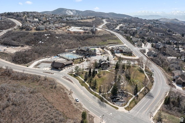 bird's eye view with a mountain view and a residential view