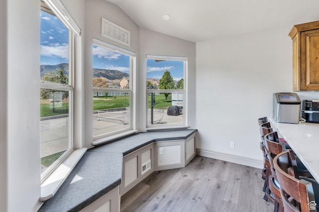 4071 S Sandpiper Ln, Saratoga Springs, UT 84045 - home office with light wood-style flooring, baseboards, visible vents, and lofted ceiling