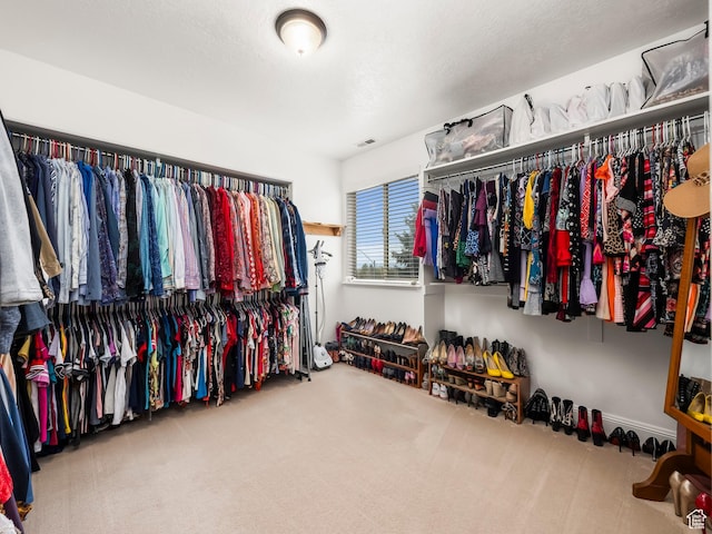 spacious closet with carpet flooring and visible vents