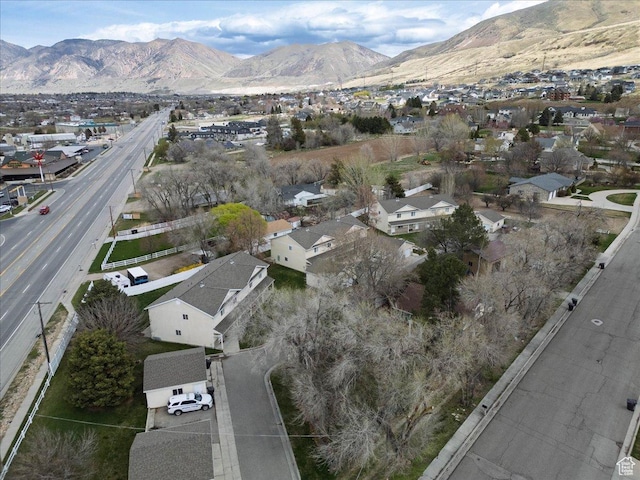 aerial view with a mountain view and a residential view