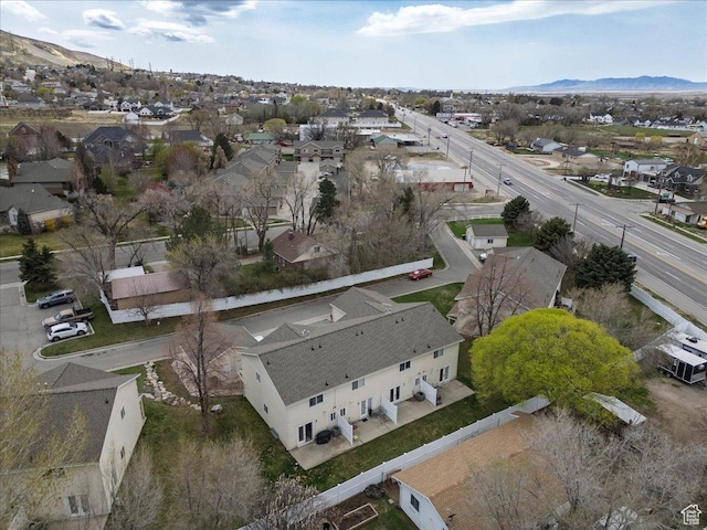 bird's eye view featuring a mountain view and a residential view