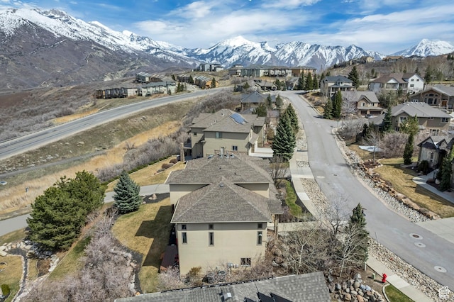 bird's eye view featuring a mountain view and a residential view