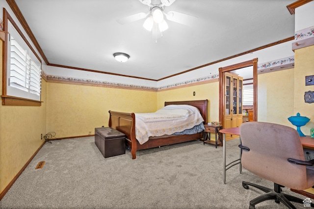 146 W 400 S, Tooele, UT 84074 - bedroom featuring crown molding, baseboards, a ceiling fan, and carpet flooring