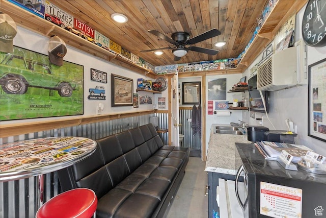 106 N Bear River Blfs, Preston, ID 83263 - living area featuring ceiling fan, wooden ceiling, finished concrete floors, and recessed lighting