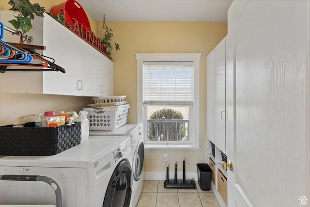 106 N Bear River Blfs, Preston, ID 83263 - laundry area featuring independent washer and dryer, light tile patterned floors, cabinet space, and baseboards