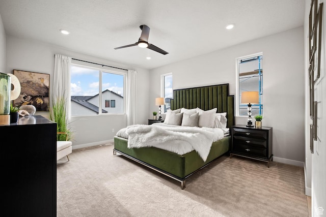 1514 E Livi Ln N Unit 10, Saratoga Springs, UT 84045 - bedroom featuring carpet flooring, baseboards, a ceiling fan, and recessed lighting