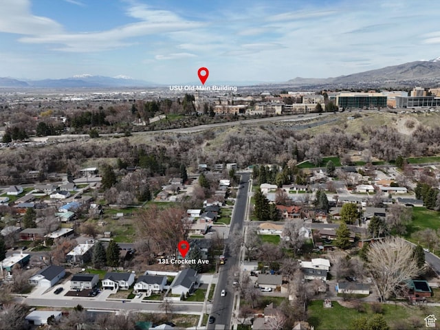 131 Crockett Ave, Logan, UT 84321 - aerial overview of property's location featuring mountains and nearby suburban area