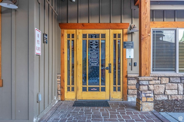 5424 Bobsled Blvd Unit T2, Park City, UT 84098 - view of exterior entry featuring board and batten siding and stone siding