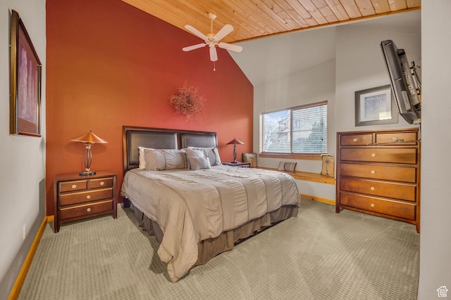 5424 Bobsled Blvd Unit T2, Park City, UT 84098 - bedroom with baseboards, high vaulted ceiling, wooden ceiling, and light carpet