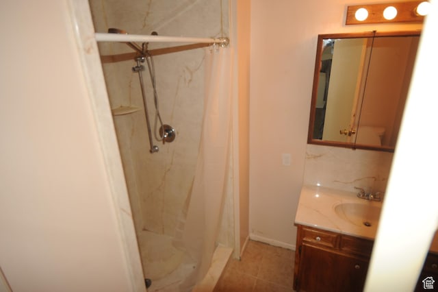 295 E 100 S, Centerfield, UT 84622 - bathroom with a marble finish shower, tile patterned flooring, and vanity