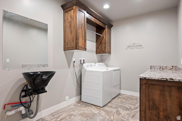 5185 N 600 E, Enoch, UT 84721 - laundry area with cabinet space, baseboards, recessed lighting, and washer and dryer