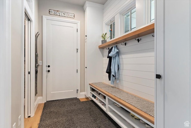 mudroom featuring light wood-style floors