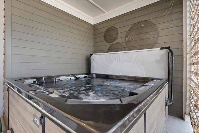 view of patio with a hot tub