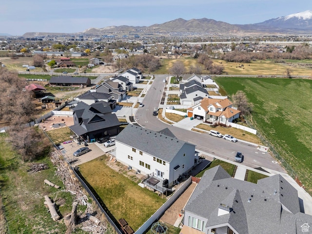 bird's eye view with a mountain view and a residential view