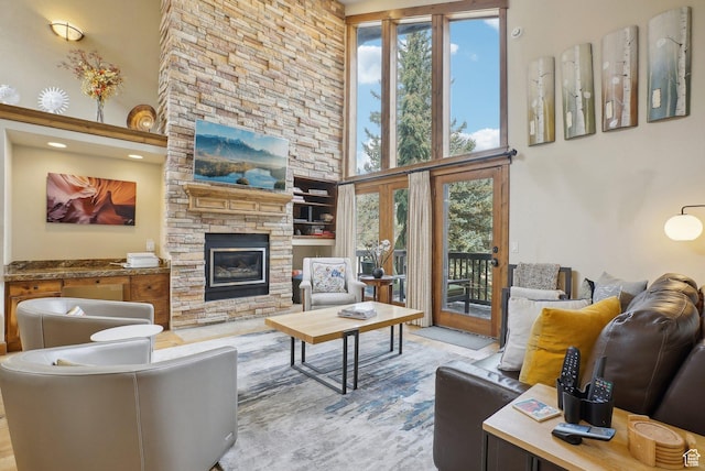 1335 Deer Valley Dr S, Park City, UT 84060 - living room featuring a fireplace and a high ceiling