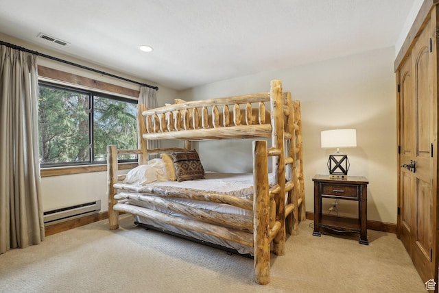 1335 Deer Valley Dr S, Park City, UT 84060 - bedroom with visible vents, baseboards, light colored carpet, and baseboard heating