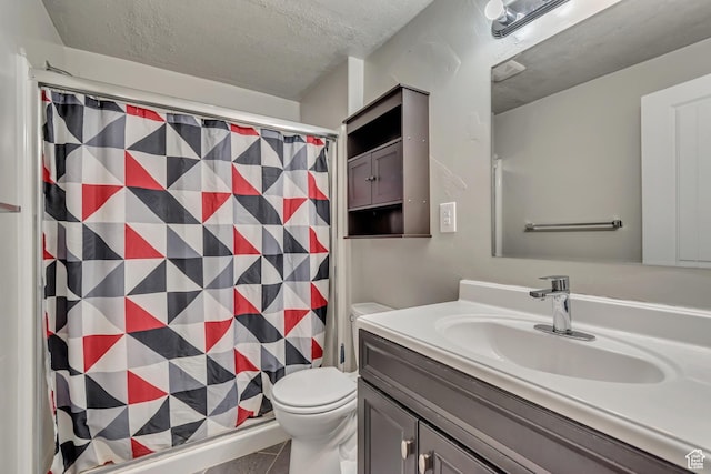 15191 S Ronaldo Ln, Herriman, UT 84096 - bathroom with a textured ceiling, vanity, visible vents, toilet, and a stall shower