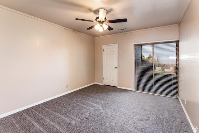 1357 E Ridgewood Ln S, Bountiful, UT 84010 - carpeted empty room with ceiling fan, baseboards, ornamental molding, and visible vents