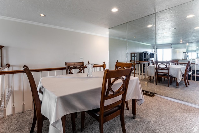 1357 E Ridgewood Ln S, Bountiful, UT 84010 - carpeted dining room with recessed lighting, a textured ceiling, and ornamental molding