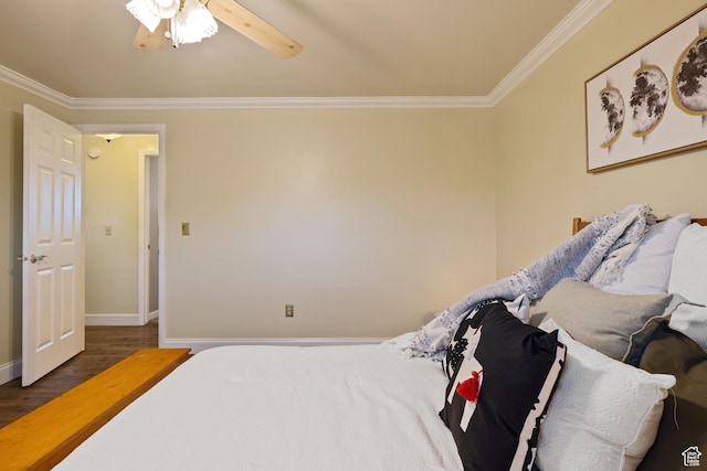 3168 W Ryan Dr, Taylorsville, UT 84129 - bedroom featuring ornamental molding, baseboards, a ceiling fan, and wood finished floors
