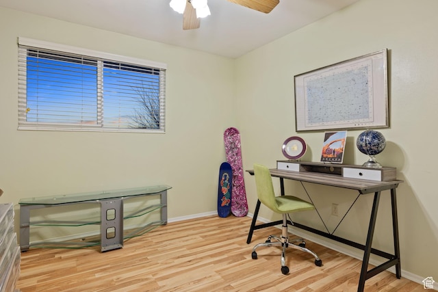 3168 W Ryan Dr, Taylorsville, UT 84129 - home office featuring wood finished floors, baseboards, and a ceiling fan