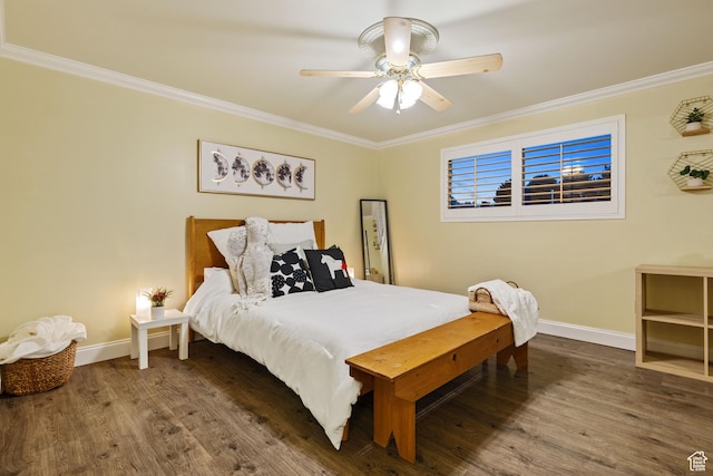 3168 W Ryan Dr, Taylorsville, UT 84129 - bedroom featuring crown molding, baseboards, a ceiling fan, and wood finished floors