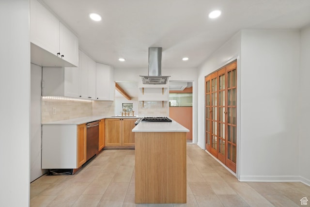 1489 W 300 S, Salt Lake City, UT 84104 - kitchen featuring light countertops, island exhaust hood, recessed lighting, stainless steel appliances, and backsplash