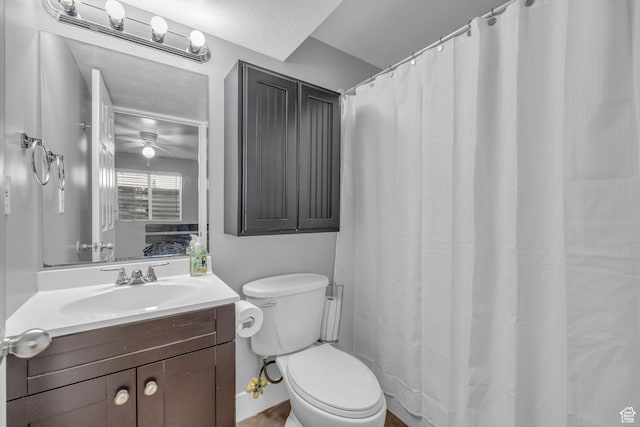358 W Bricker Rd, Draper, UT 84020 - bathroom featuring toilet, vanity, and a ceiling fan